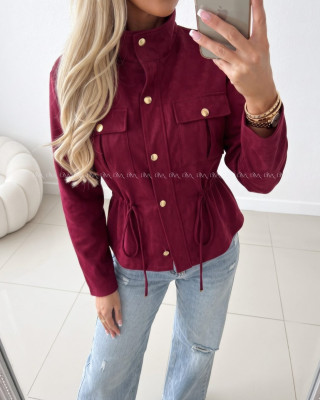Semišová bunda so sťahovaním v páse burgundy AB 233