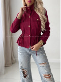 Semišová bunda so sťahovaním v páse burgundy AB 233 Semišová bunda so sťahovaním v páse burgundy AB 233