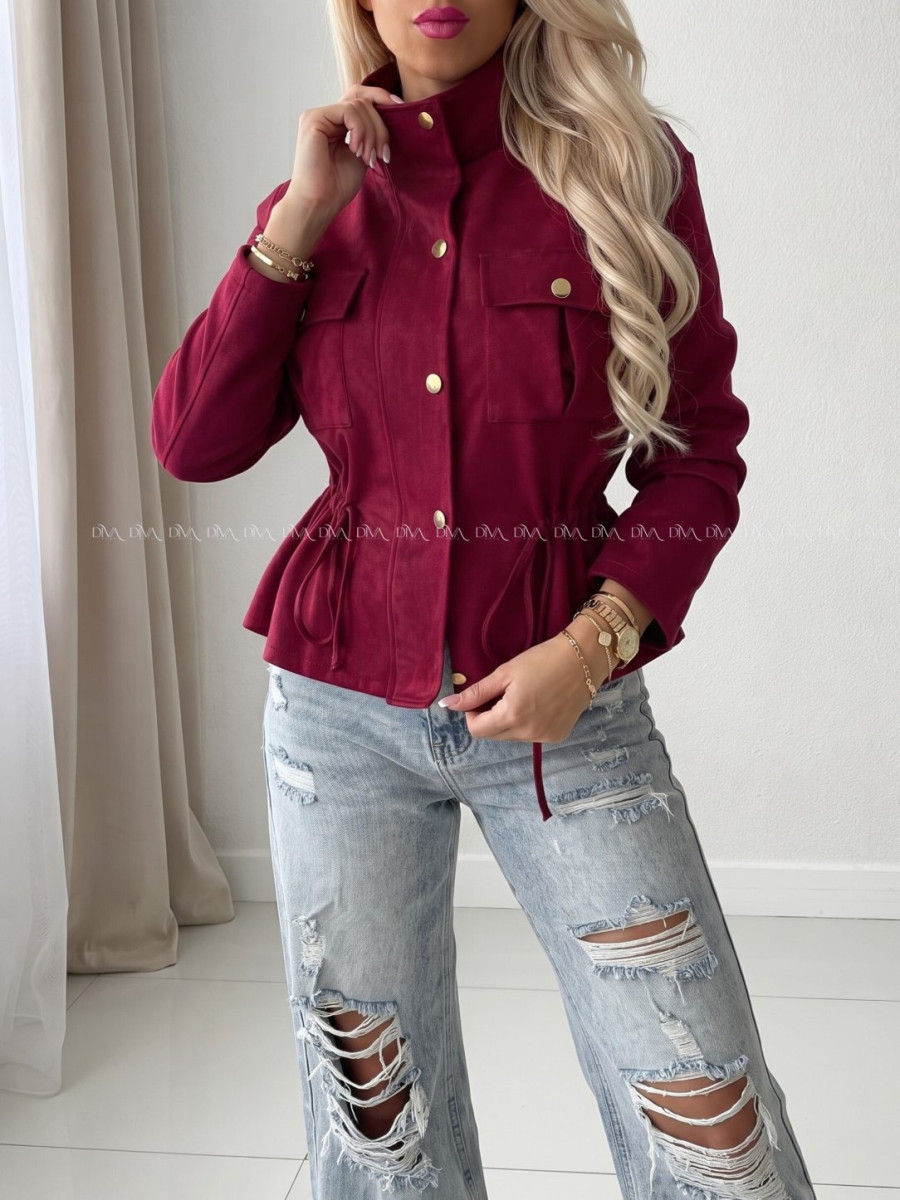 Semišová bunda so sťahovaním v páse burgundy AB 233 Semišová bunda so sťahovaním v páse burgundy AB 233