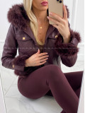 Burgundy zateplená koženka s kožušinou AB 802