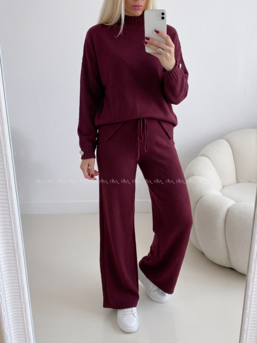 Úpletový komplet sveter + nohavice burgundy AA 157 Úpletový komplet sveter + nohavice burgundy AA 157