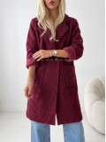 Boucle midi prechodný kabát burgundy AB 809 Boucle midi prechodný kabát burgundy AB 809