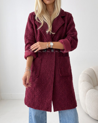 Boucle midi prechodný kabát burgundy AB 809