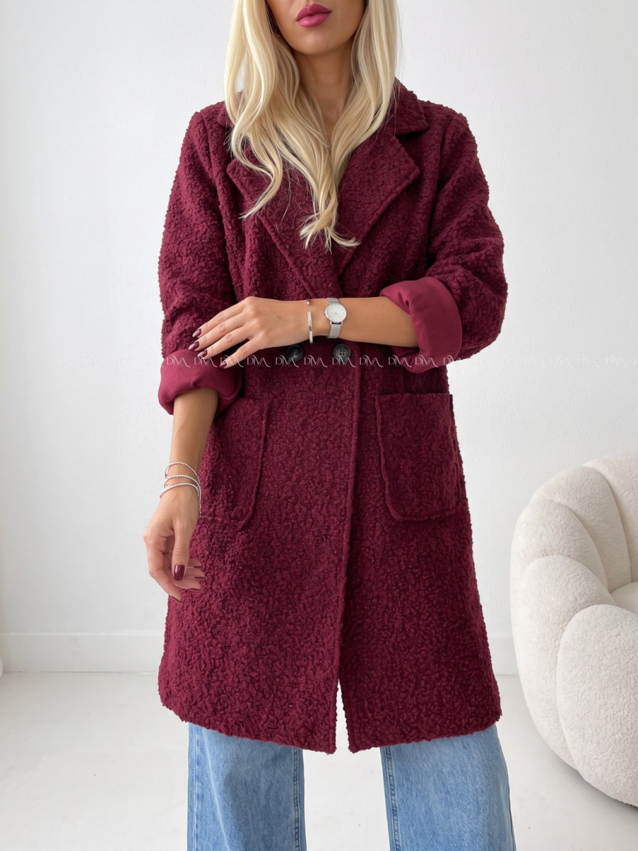 Boucle midi prechodný kabát burgundy AB 809 Boucle midi prechodný kabát burgundy AB 809