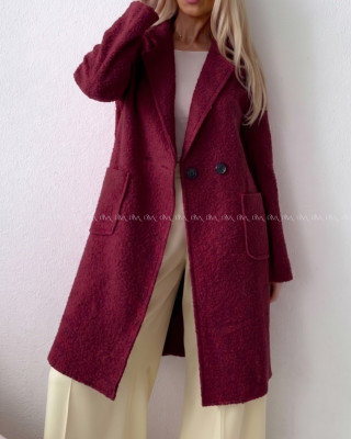 Boucle midi prechodný kabát burgundy AB 809