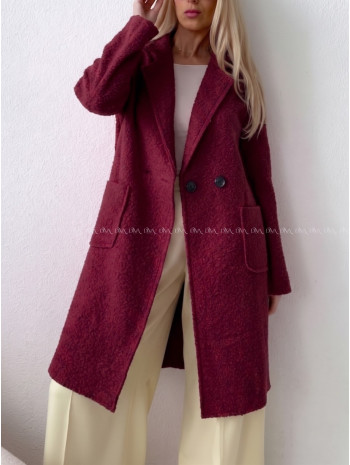Boucle midi prechodný kabát burgundy AB 809 Boucle midi prechodný kabát burgundy AB 809