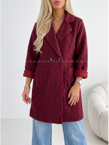 Boucle midi prechodný kabát burgundy AB 809 Boucle midi prechodný kabát burgundy AB 809