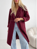 Boucle midi prechodný kabát burgundy AB 809 Boucle midi prechodný kabát burgundy AB 809