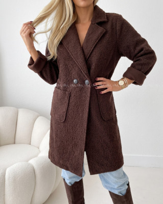 Boucle midi prechodný kabát čokoládový AB 809