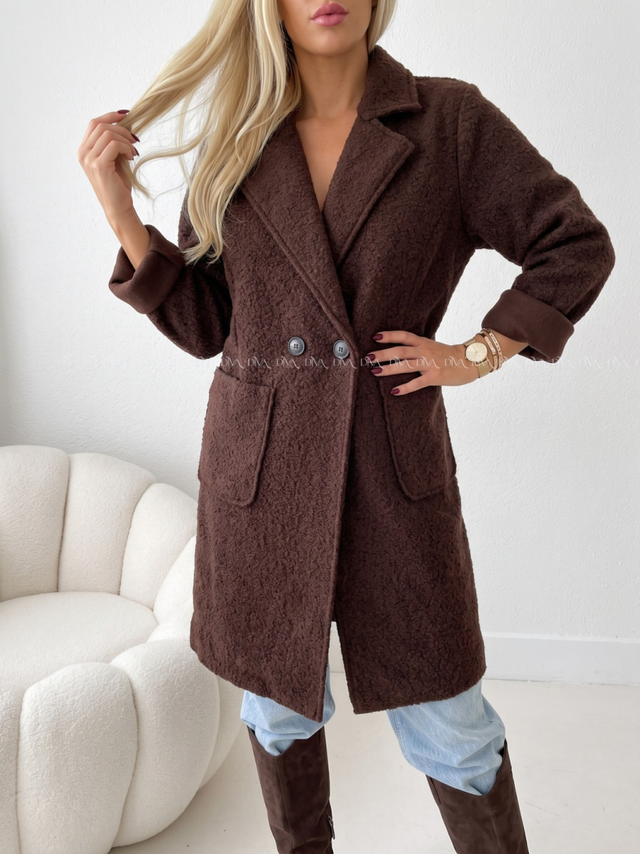 Boucle midi prechodný kabát čokoládový AB 809 Boucle midi prechodný kabát čokoládový AB 809
