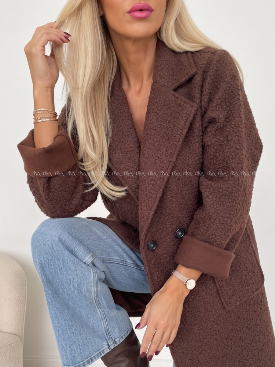 Boucle midi prechodný kabát čokoládový AB 809 Boucle midi prechodný kabát čokoládový AB 809