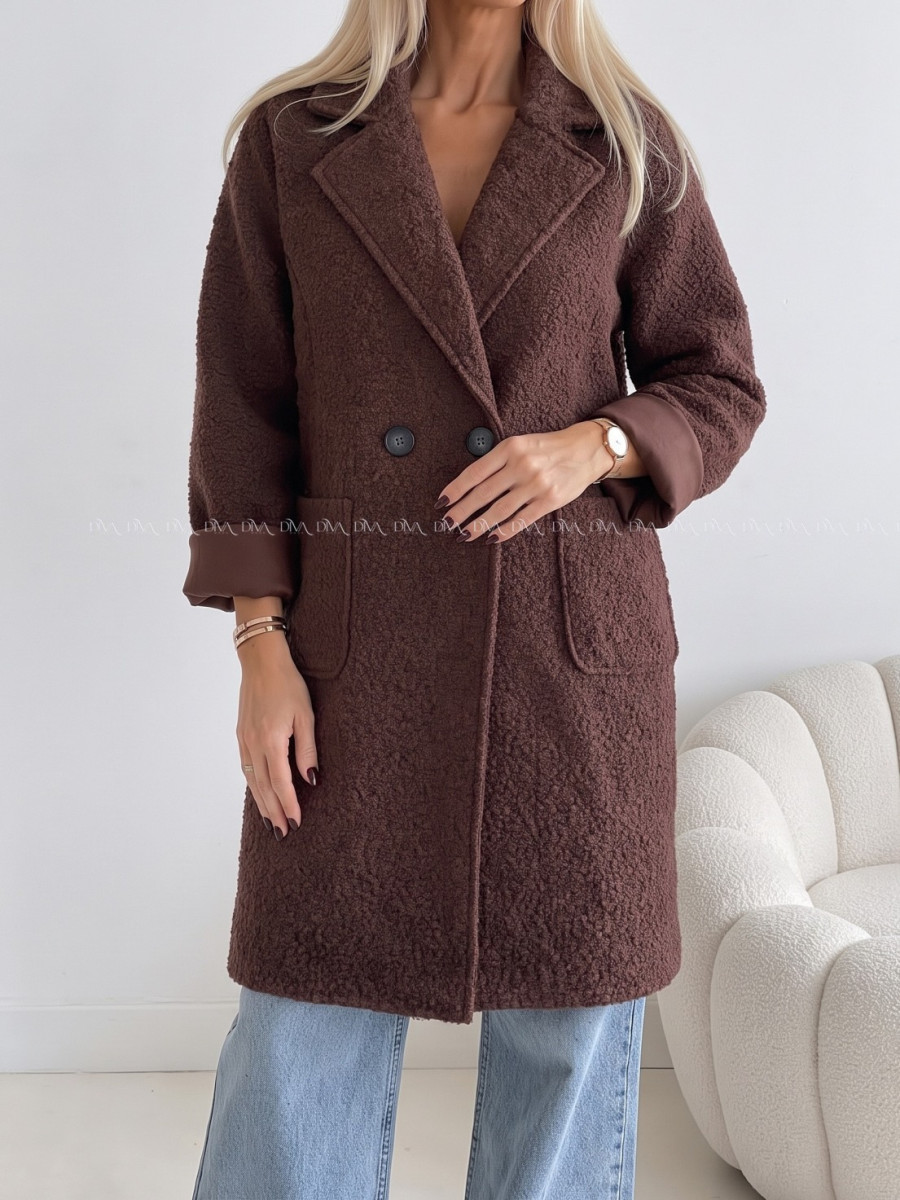 Boucle midi prechodný kabát čokoládový AB 809 Boucle midi prechodný kabát čokoládový AB 809