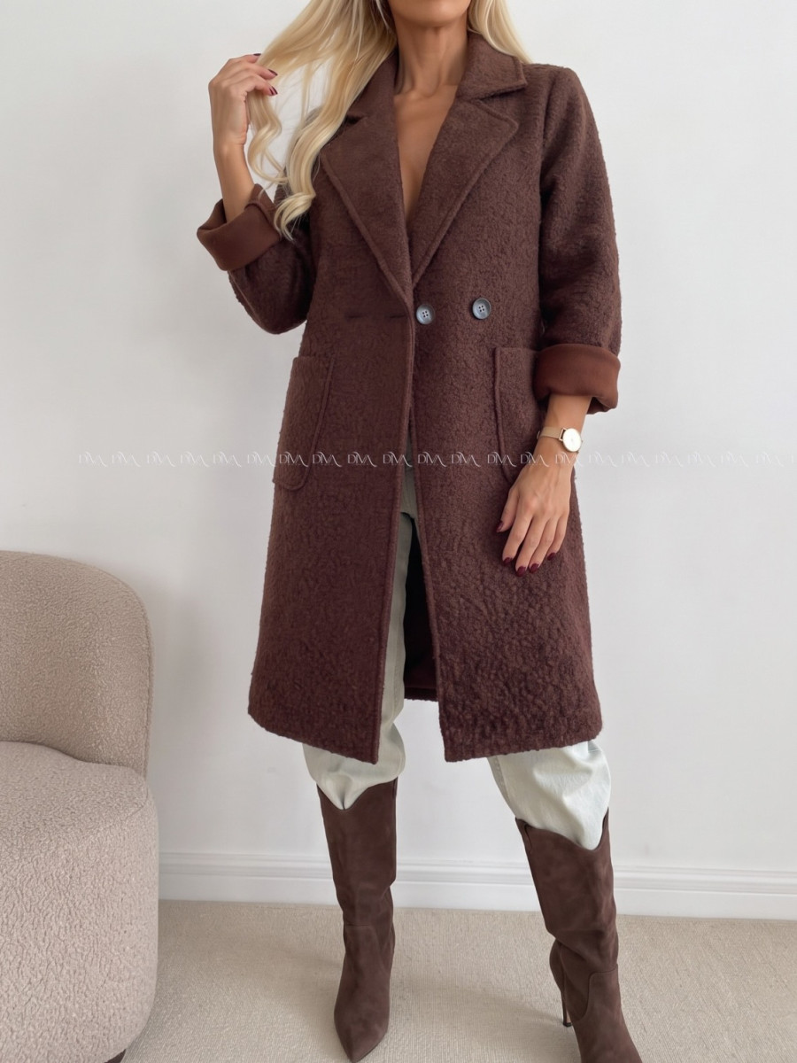 Boucle midi prechodný kabát čokoládový AB 809 Boucle midi prechodný kabát čokoládový AB 809