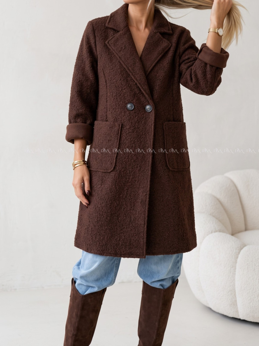 Boucle midi prechodný kabát čokoládový AB 809 Boucle midi prechodný kabát čokoládový AB 809