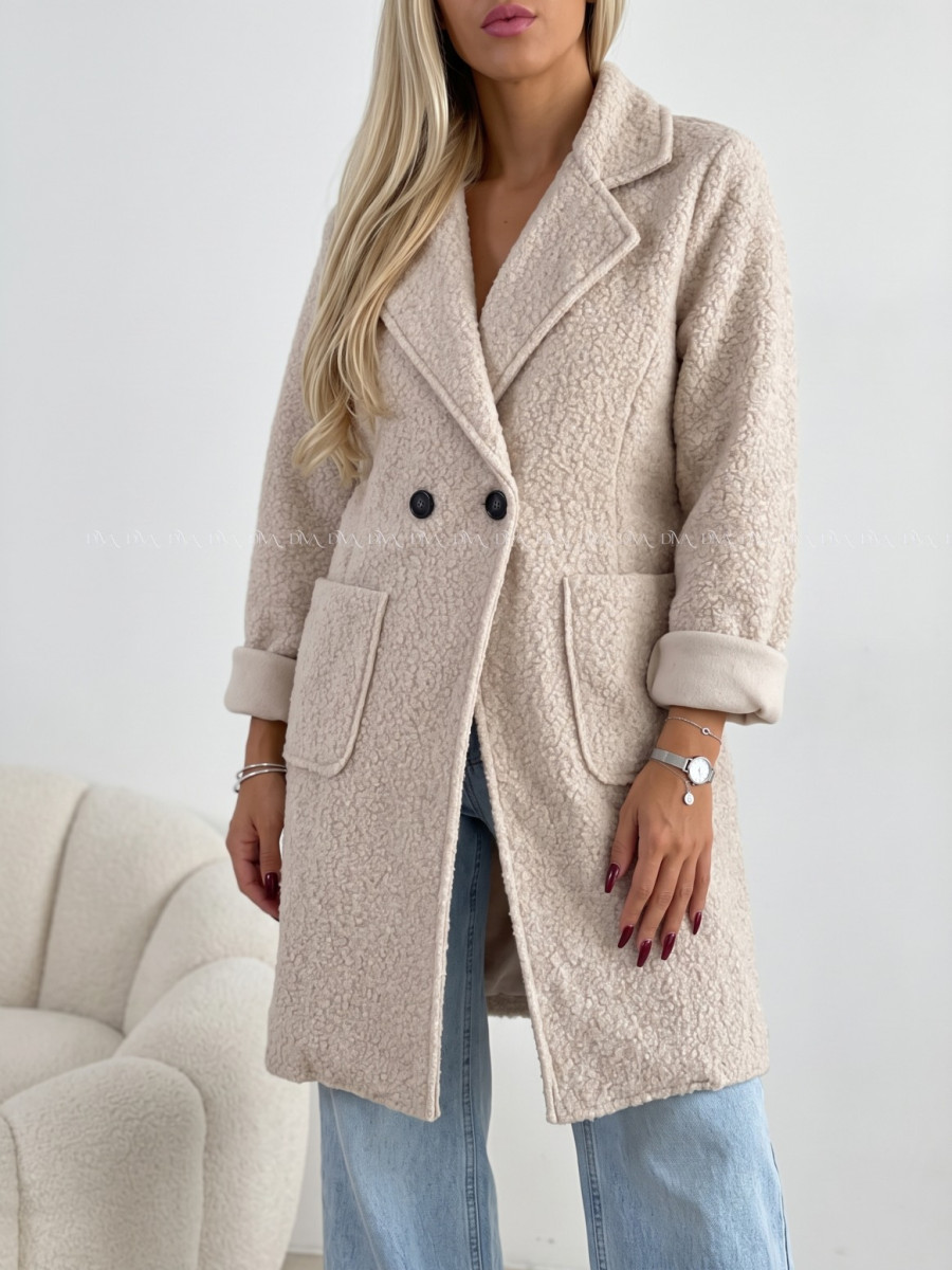 Boucle midi prechodný kabát béžový AB 809 Boucle midi prechodný kabát béžový AB 809