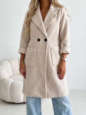 Boucle midi prechodný kabát béžový AB 809 Boucle midi prechodný kabát béžový AB 809
