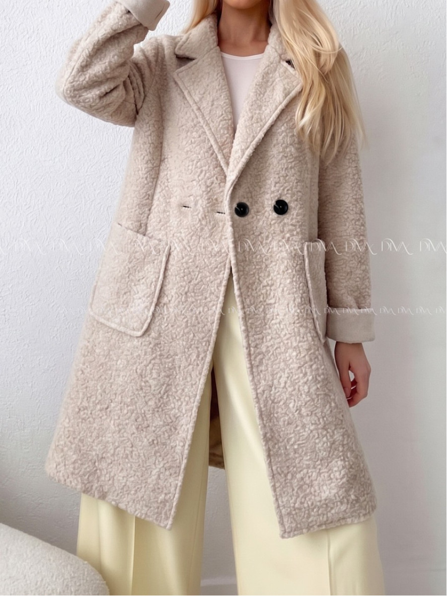 Boucle midi prechodný kabát béžový AB 809 Boucle midi prechodný kabát béžový AB 809