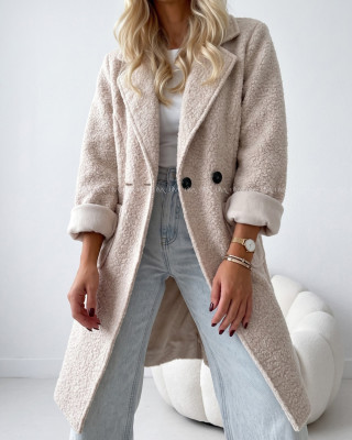 Boucle midi prechodný kabát béžový AB 809