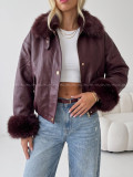 Oversize zateplená koženka s kožušinou burgundy AB 830 Oversize zateplená koženka s kožušinou burgundy AB 830