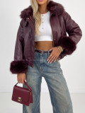 Oversize zateplená koženka s kožušinou burgundy AB 830 Oversize zateplená koženka s kožušinou burgundy AB 830