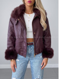 Oversize zateplená koženka s kožušinou burgundy AB 830 Oversize zateplená koženka s kožušinou burgundy AB 830
