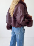 Oversize zateplená koženka s kožušinou burgundy AB 830 Oversize zateplená koženka s kožušinou burgundy AB 830
