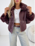 Oversize zateplená koženka s kožušinou burgundy AB 830 Oversize zateplená koženka s kožušinou burgundy AB 830