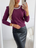Úpletový sveter s kamienkami burgundy AB 850 Úpletový sveter s kamienkami burgundy AB 850