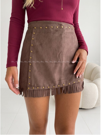 Jelenicová skort sukňa s cvokmi a strapcami hnedá AB 703 Jelenicová skort sukňa s cvokmi a strapcami hnedá AB 703
