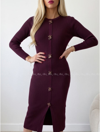 Úpletové midi šaty s ozdobnými gombíkmi flowers burgundy AB 820