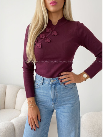 Úpletový top so zdobením burgundy AB 817