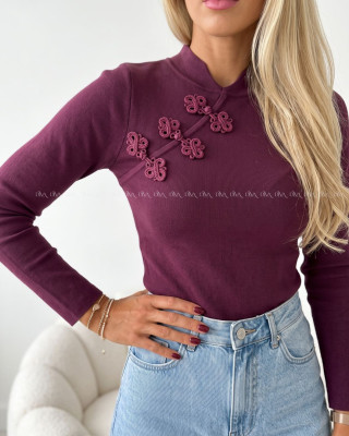 Úpletový top so zdobením burgundy AB 817