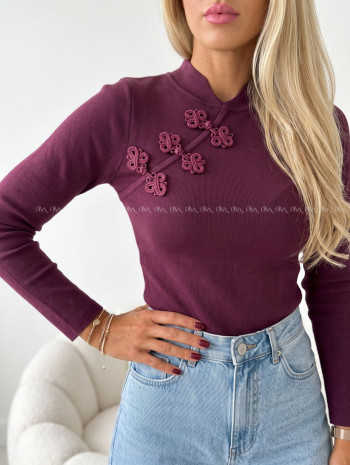 Úpletový top so zdobením burgundy AB 817