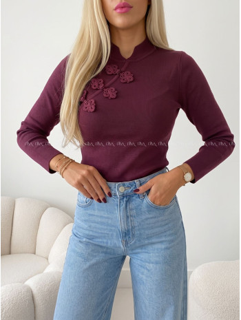 Úpletový top so zdobením burgundy AB 817