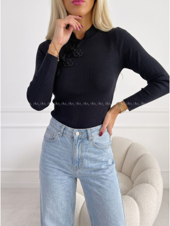 Úpletový top so zdobením čierny AB 817