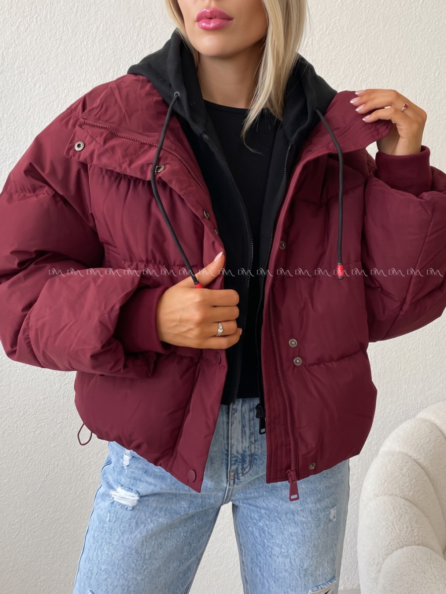 Zimná oversize bunda burgundy AB 811 Zimná oversize bunda burgundy AB 811