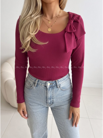 Rebrovaný top s mašľou burgundy AB 818 Rebrovaný top s mašľou burgundy AB 818