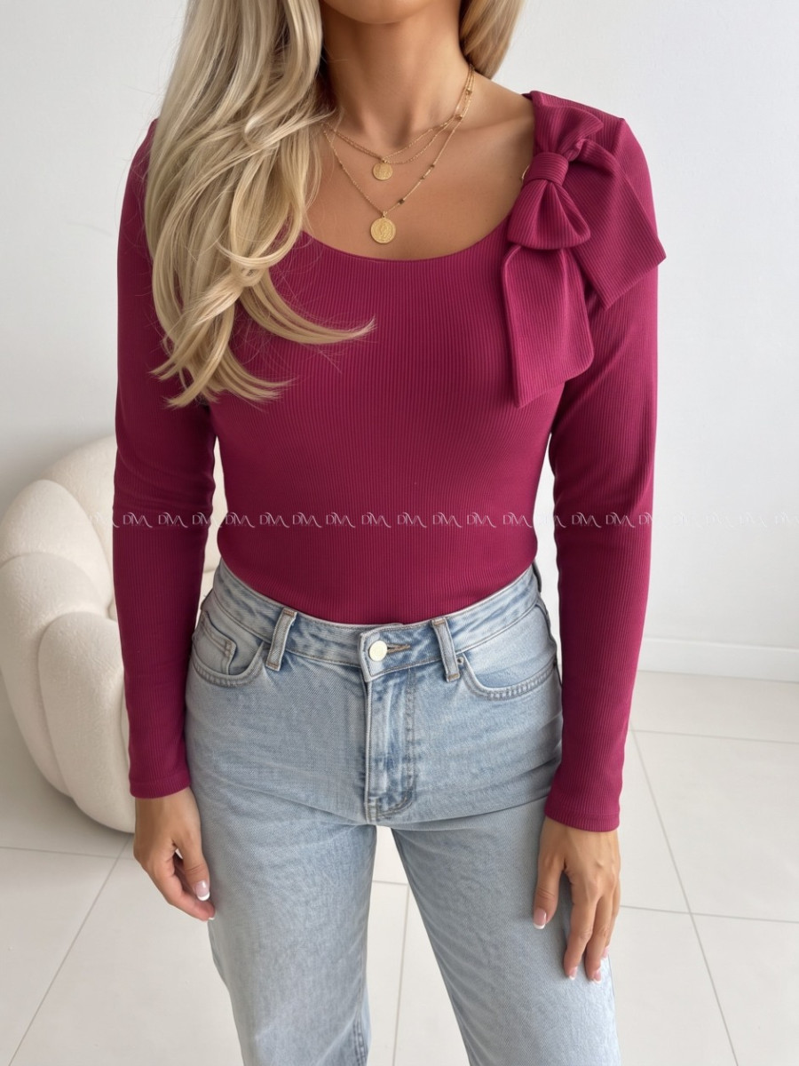 Rebrovaný top s mašľou burgundy AB 818 Rebrovaný top s mašľou burgundy AB 818