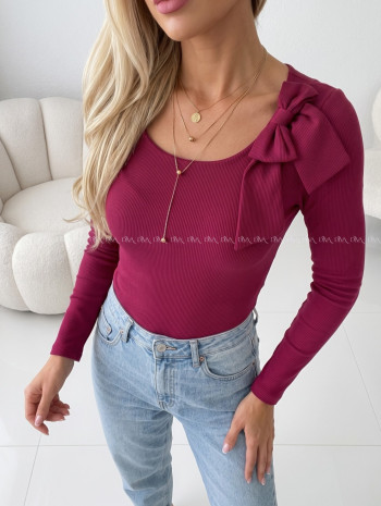 Rebrovaný top s mašľou burgundy AB 818