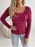 Rebrovaný top s mašľou burgundy AB 818 Rebrovaný top s mašľou burgundy AB 818