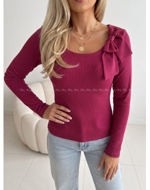 Rebrovaný top s mašľou burgundy AB 818 Rebrovaný top s mašľou burgundy AB 818