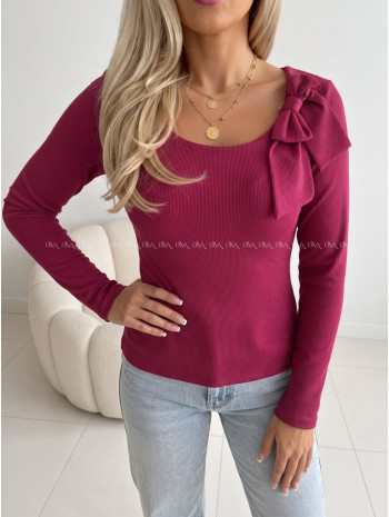 Rebrovaný top s mašľou burgundy AB 818 Rebrovaný top s mašľou burgundy AB 818