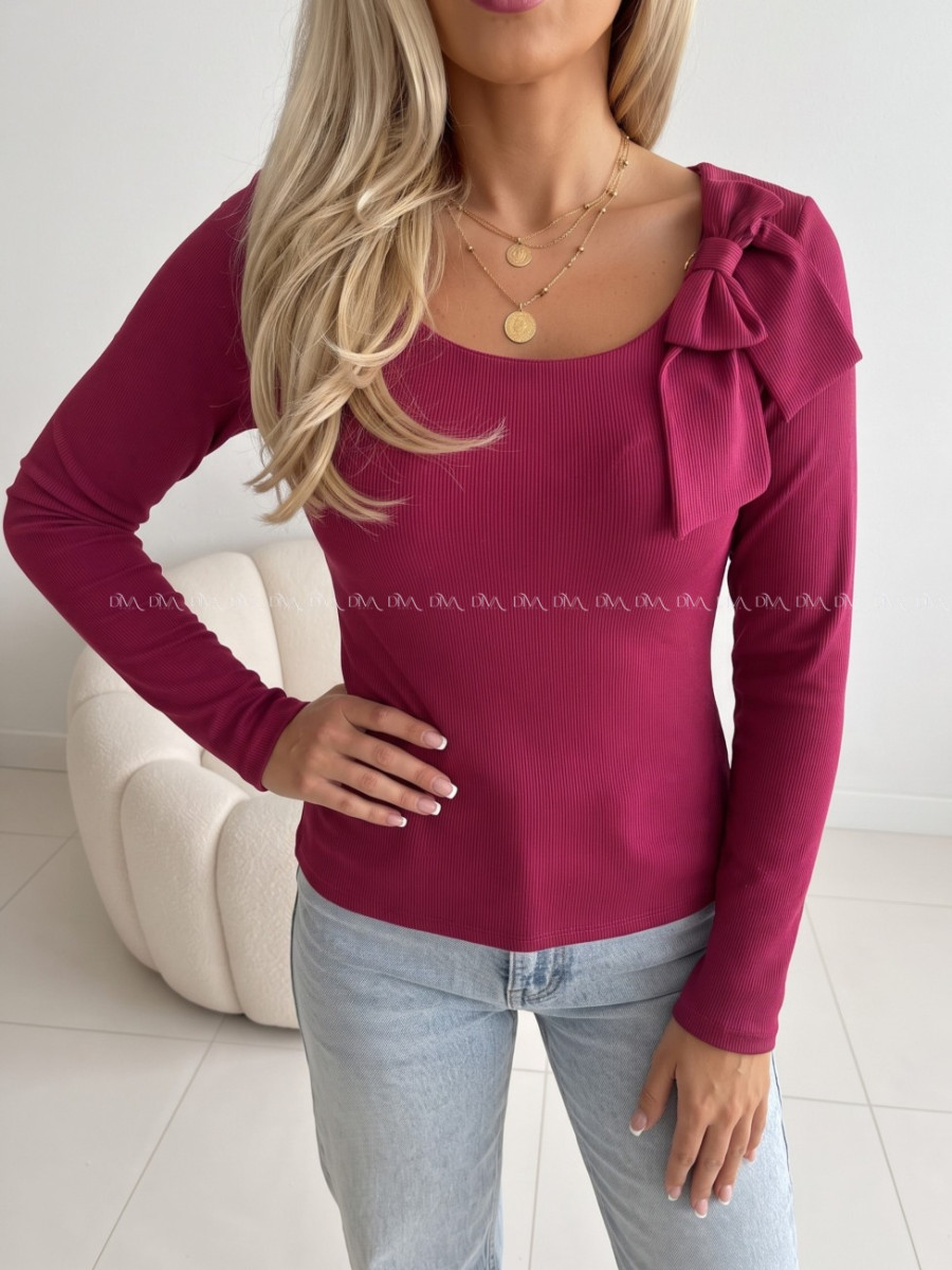 Rebrovaný top s mašľou burgundy AB 818 Rebrovaný top s mašľou burgundy AB 818