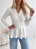 Peplum úpletový svetrík biely AB 544 Peplum úpletový svetrík biely AB 544