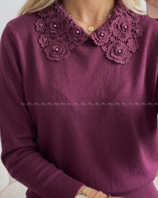 Sveter s ozdobným golierom burgundy AB 841