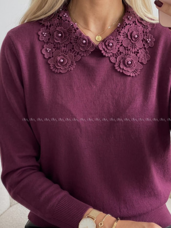 Sveter s ozdobným golierom burgundy AB 841 Sveter s ozdobným golierom burgundy AB 841