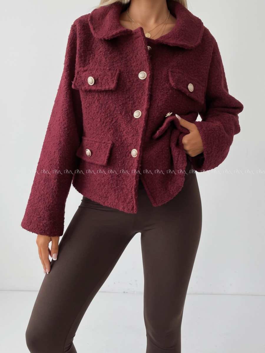 Bouclé bunda do pása burgundy AB 60 Bouclé bunda do pása burgundy AB 60