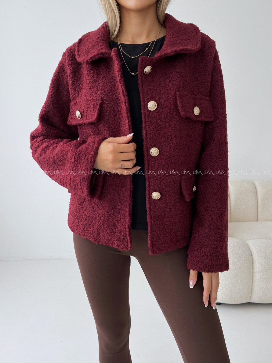 Bouclé bunda do pása burgundy AB 60 Bouclé bunda do pása burgundy AB 60