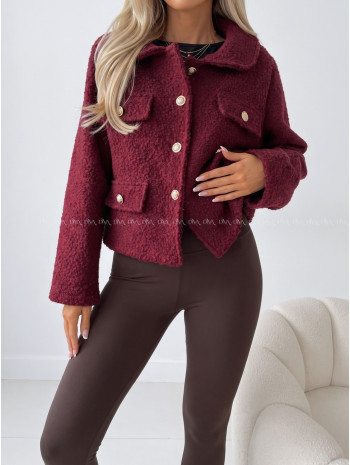 Bouclé bunda do pása burgundy AB 60