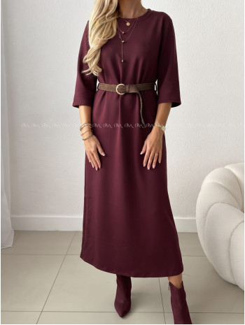 Hladké maxi šaty s opaskom burgundy A 200 Hladké maxi šaty s opaskom burgundy A 200